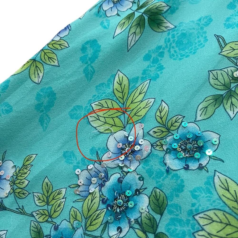 VTG 90s Robbie Bee Aqua Blue Floral Silk Cowled Back Top & Ruffle Skirt Set 10 - Picture 6 of 8